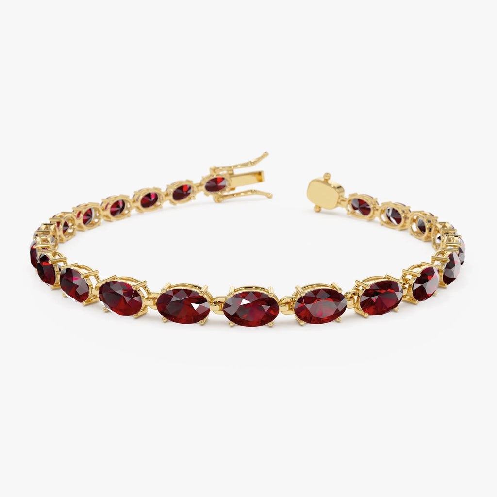 14K Yellow Gold 15.25 ctw Oval Red Garnet 4 Prong Tennis Bracelet