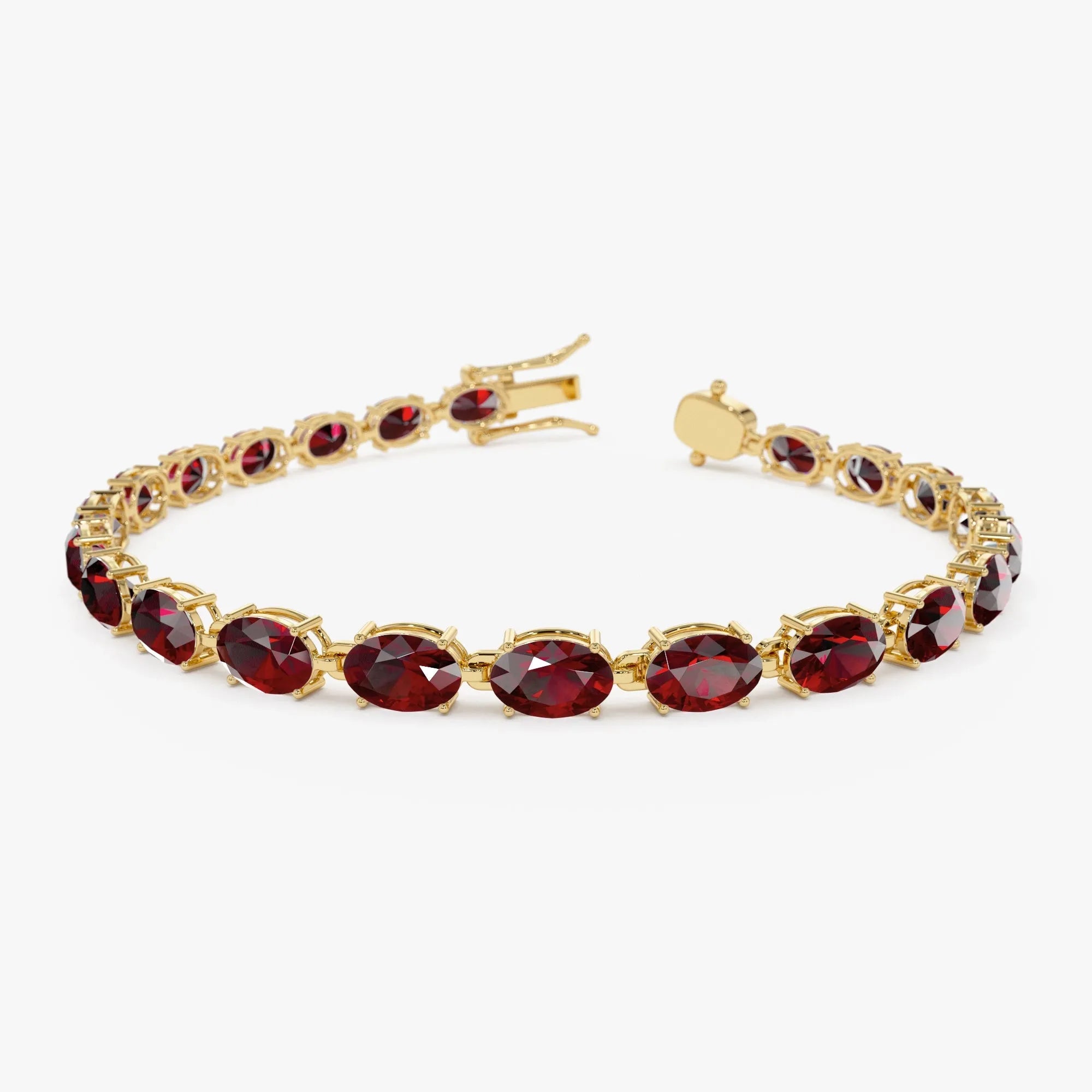 14K Yellow Gold 15.25 ctw Oval Red Garnet 4 Prong Tennis Bracelet