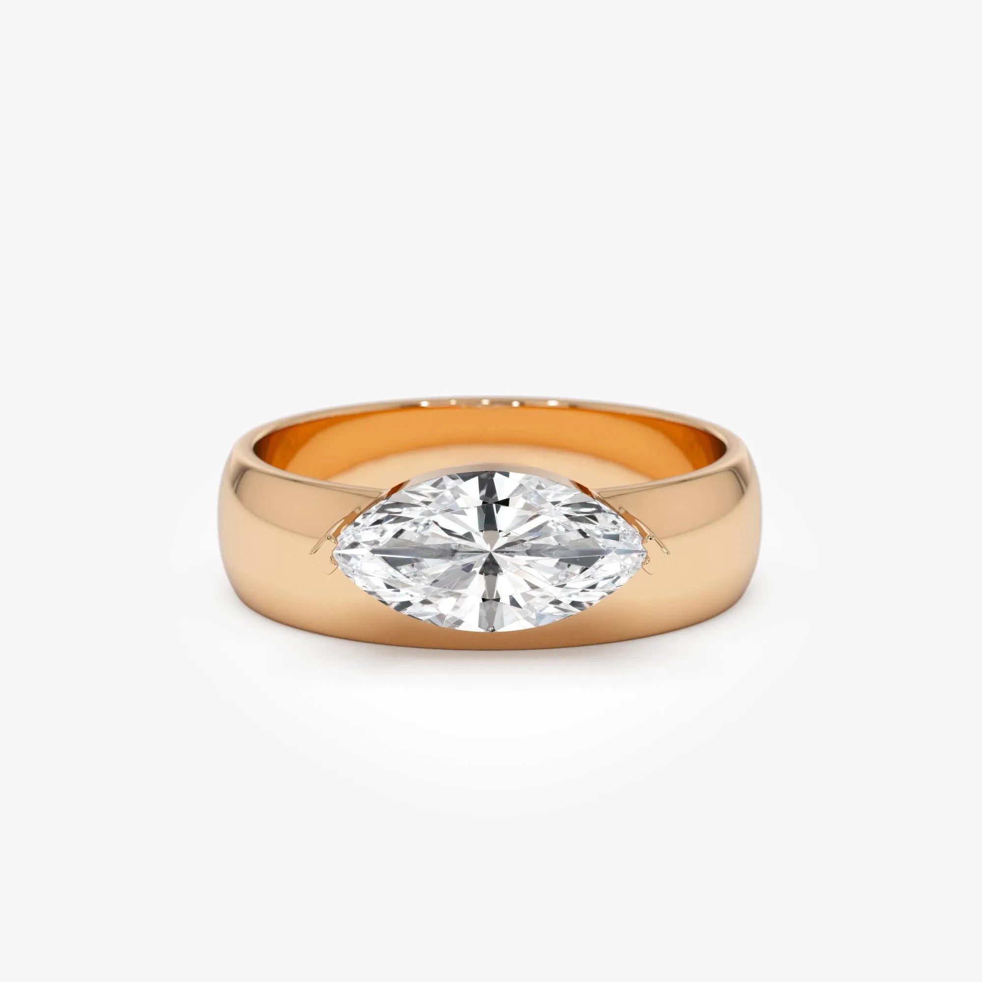 14k Gold 1.00 Carat Lab Grown Diamond Marquise Solitaire Wide Band Ring Solara