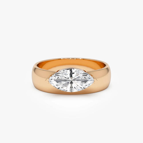 14k Gold 1.00 Carat Lab Grown Diamond Marquise Solitaire Wide Band Ring Solara