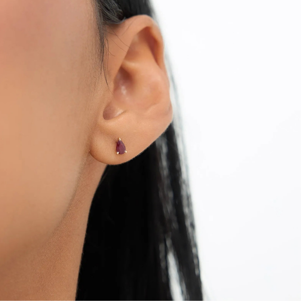 14K Solid Gold Pear Shaped Ruby Stud Earrings 0.45ctw