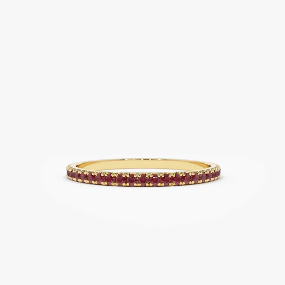 14k Gold Ruby Round Cut Eternity Band Ring Micro-Pave 0.30 ctw