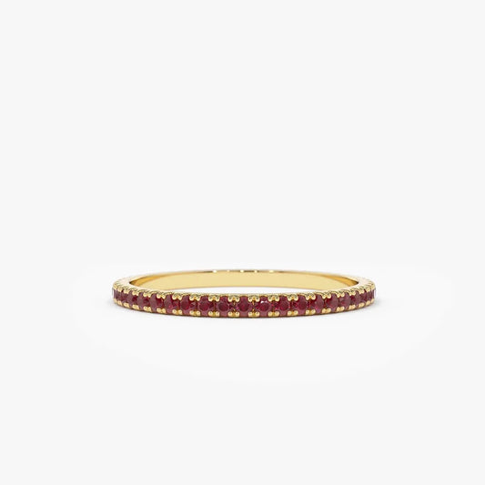14k Gold Ruby Round Cut Eternity Band Ring Micro-Pave 0.30 ctw