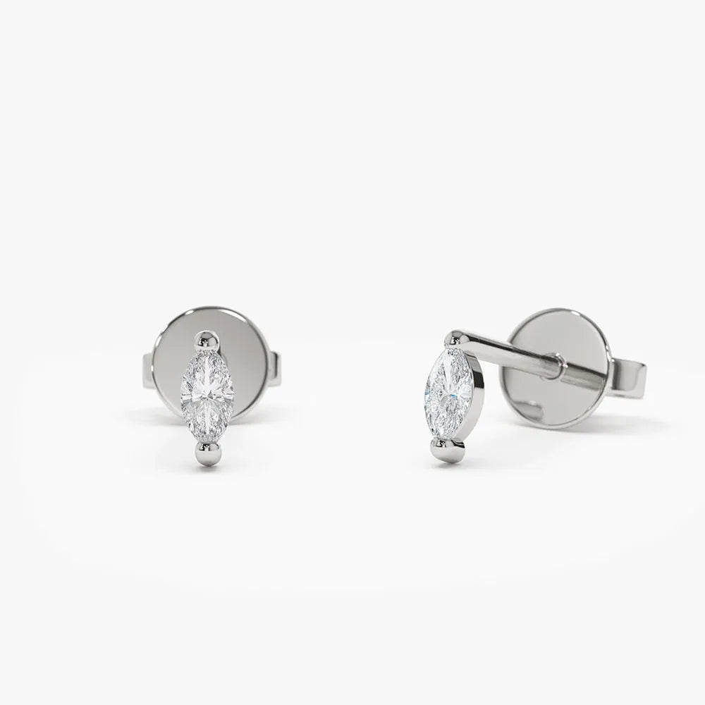 14k Gold Diamond Marquise Cut Mini Stud Earrings 0.145 ctw