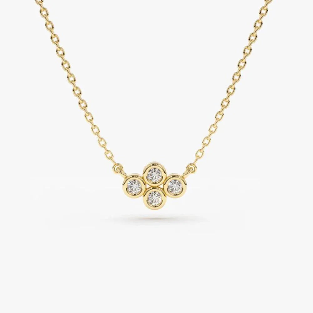 14K Solid Gold Round Diamond 4 Stone Cluster Pendant Necklace 0.13ctw
