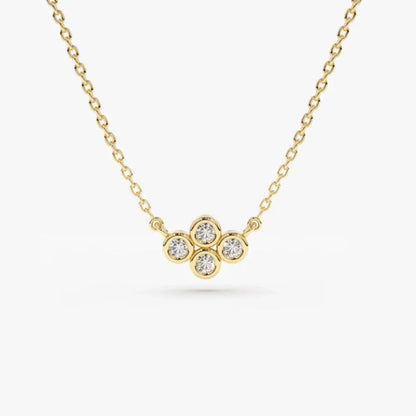 14K Solid Gold Round Diamond 4 Stone Cluster Pendant Necklace 0.13ctw