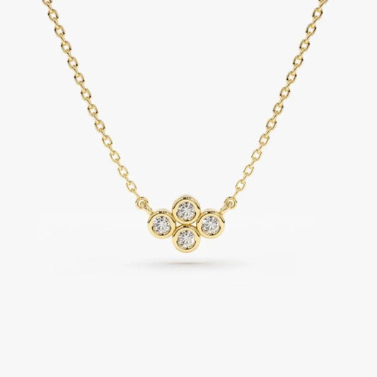 14K Solid Gold Round Diamond 4 Stone Cluster Pendant Necklace 0.13ctw