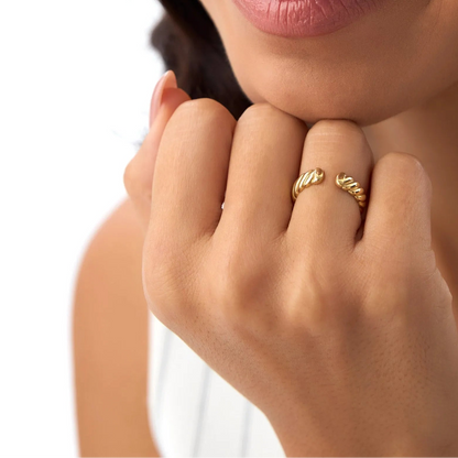 14k Solid Gold 5mm Rope Textured Open Cuff Band Ring