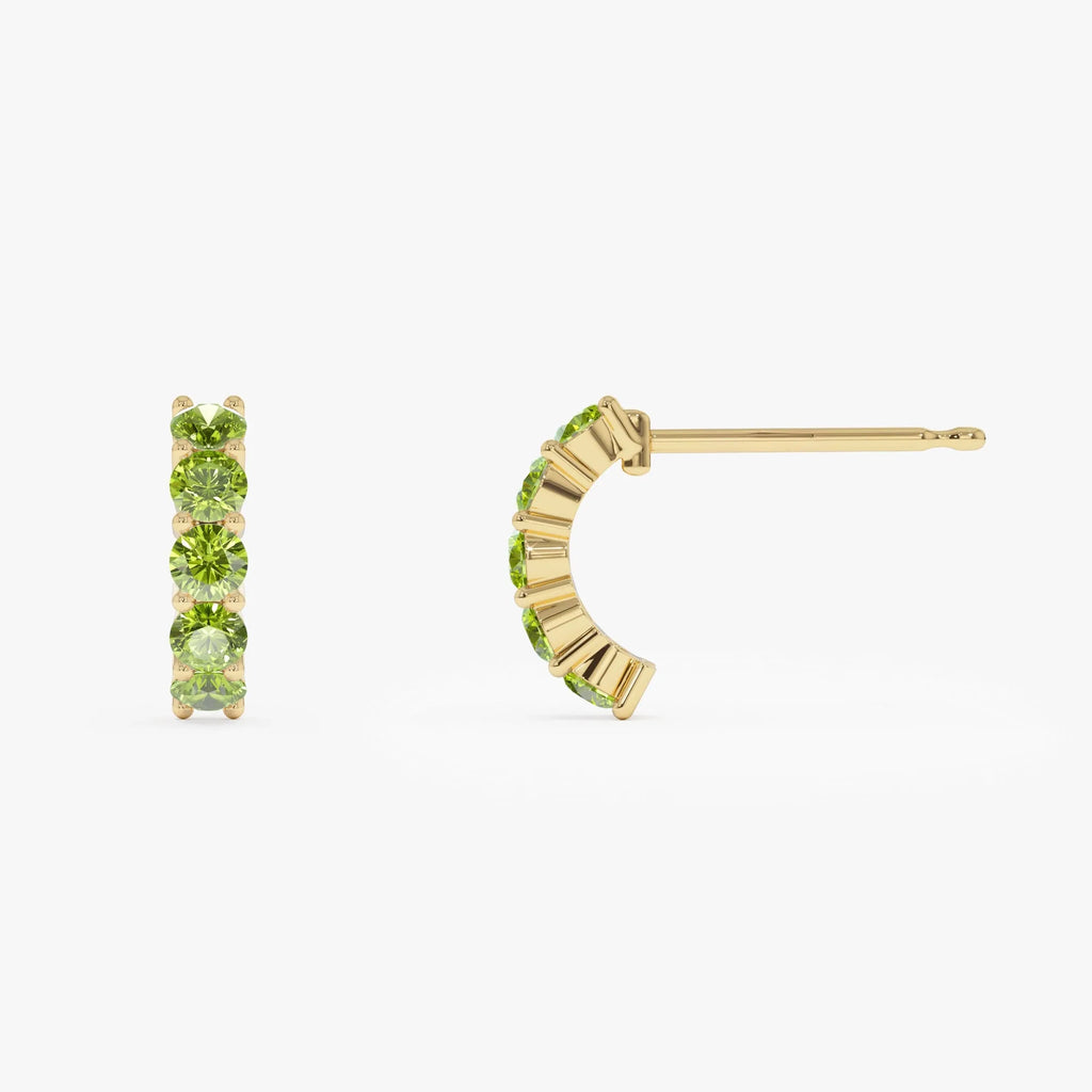 14K Solid Gold Round Peridot Prong Set Half Hoop Earrings 1.40ctw