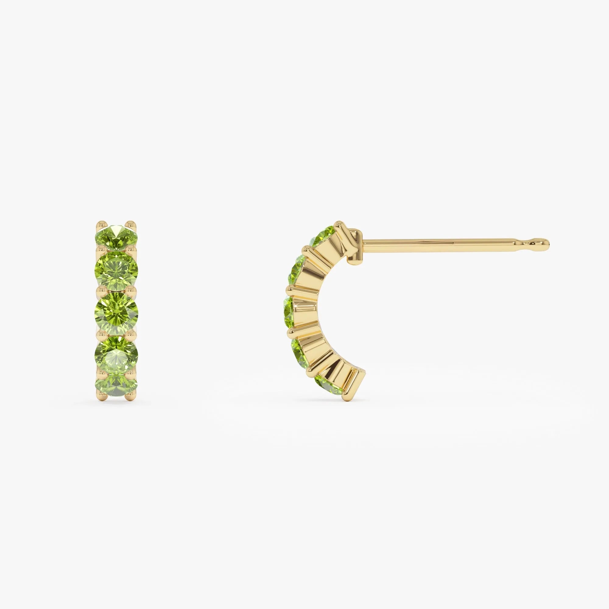 14K Solid Gold Round Peridot Prong Set Half Hoop Earrings 1.40ctw