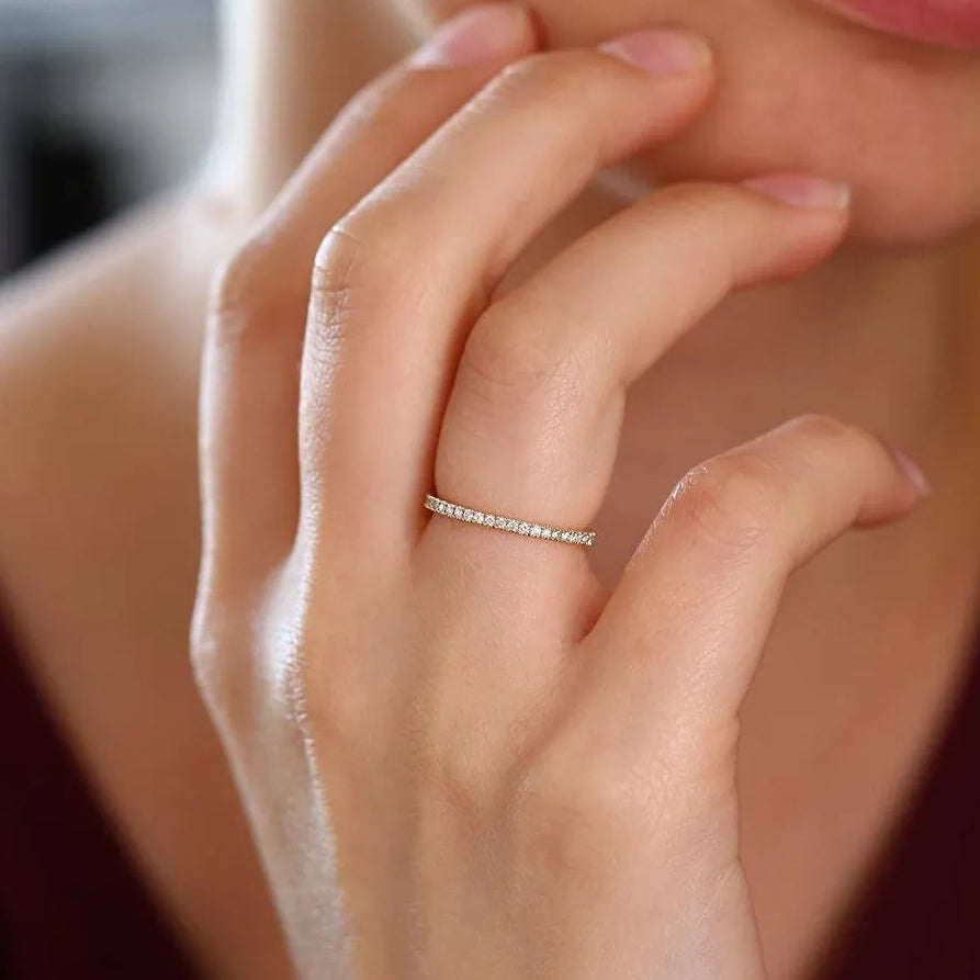 14K Gold Round Diamond Full Eternity Micro Pave Ring