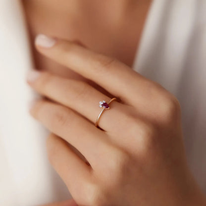 14k Gold Ruby and Diamond Pear and Round Cut Mini Ring 0.31 ctw