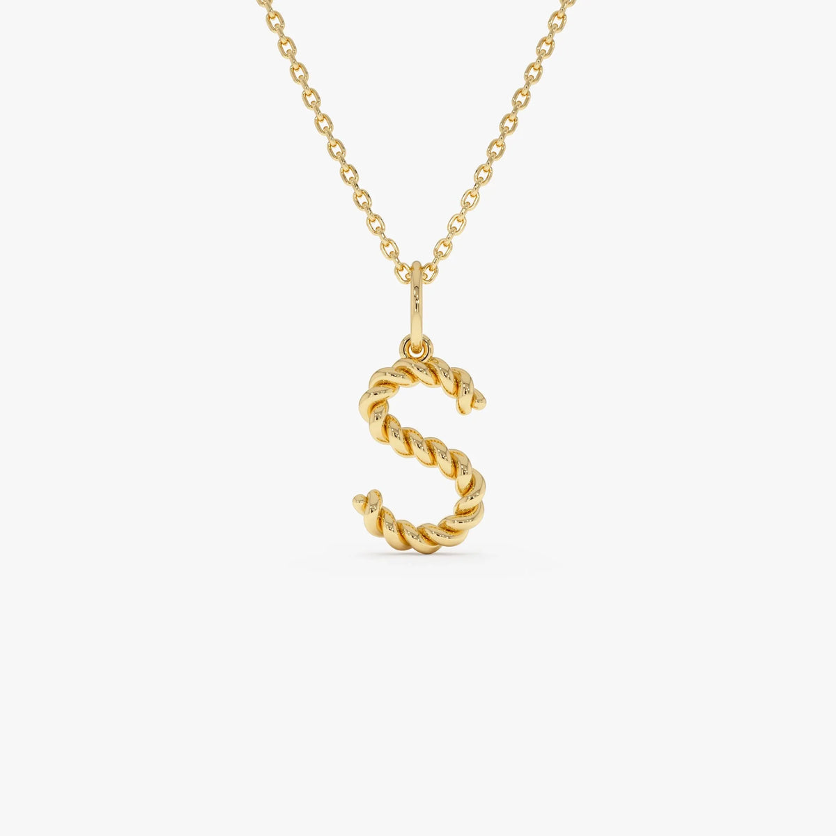 14k Solid Gold Rope Initial Pendant Necklace