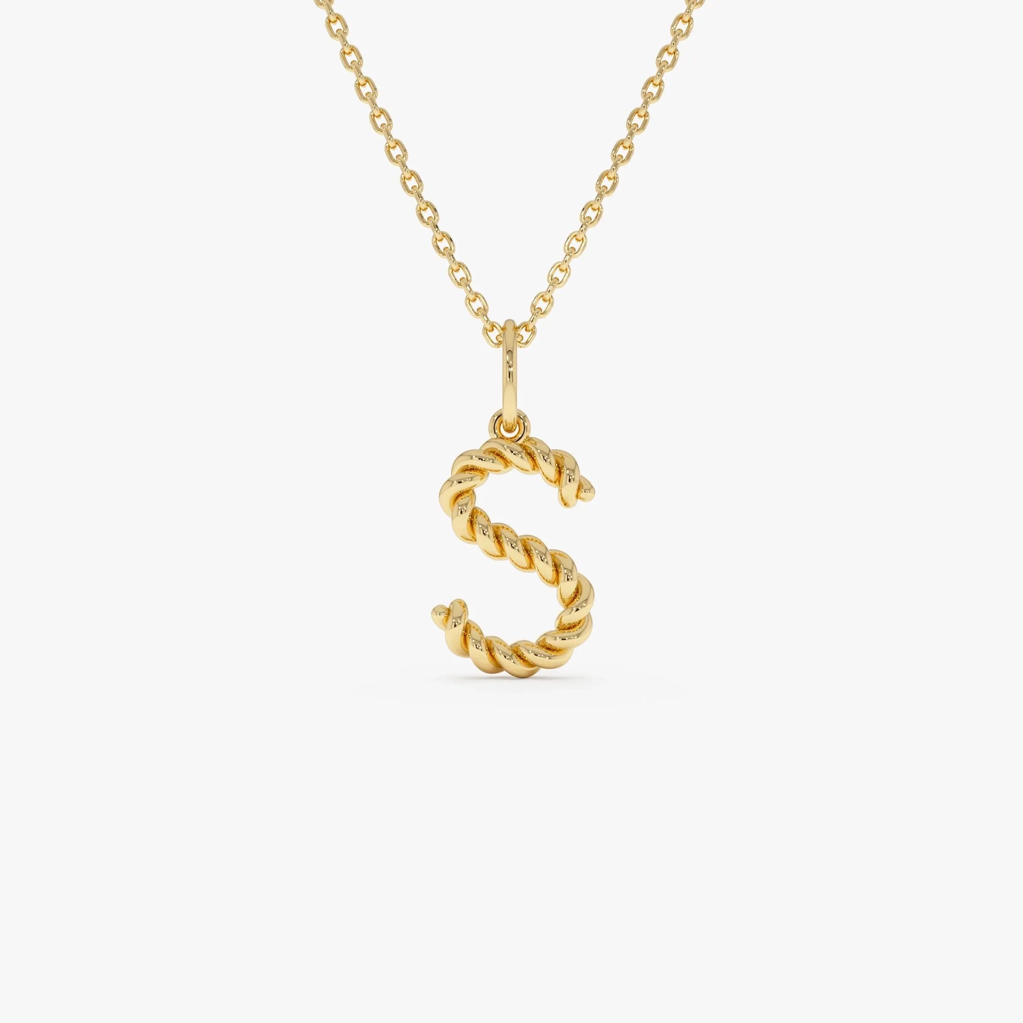14k Solid Gold Rope Initial Pendant Necklace