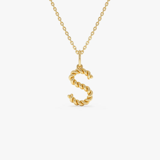 14k Solid Gold Rope Initial Pendant Necklace