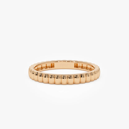 14k Solid Gold Ribbed Textured Stackable Band Ring 2.5mm Width