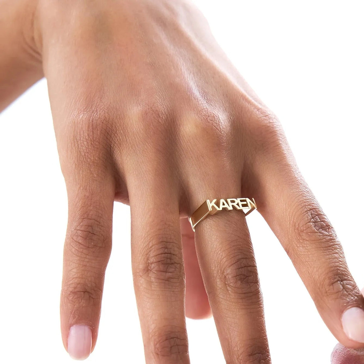 14K Gold Personalized Bold Nameplate Ring Custom Jewelry