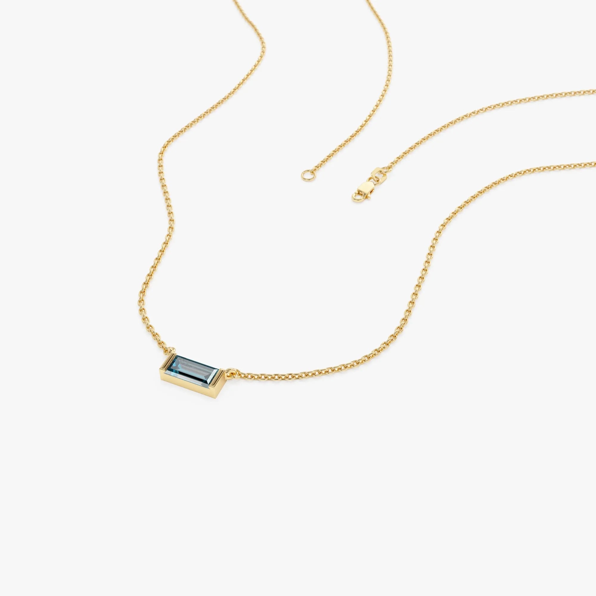 14k Solid Gold London Blue Topaz Baguette Birthstone Necklace 0.45 Carat