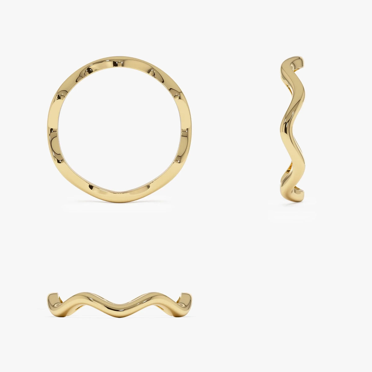 14k Solid Gold Minimalist Wave Stackable Band Ring