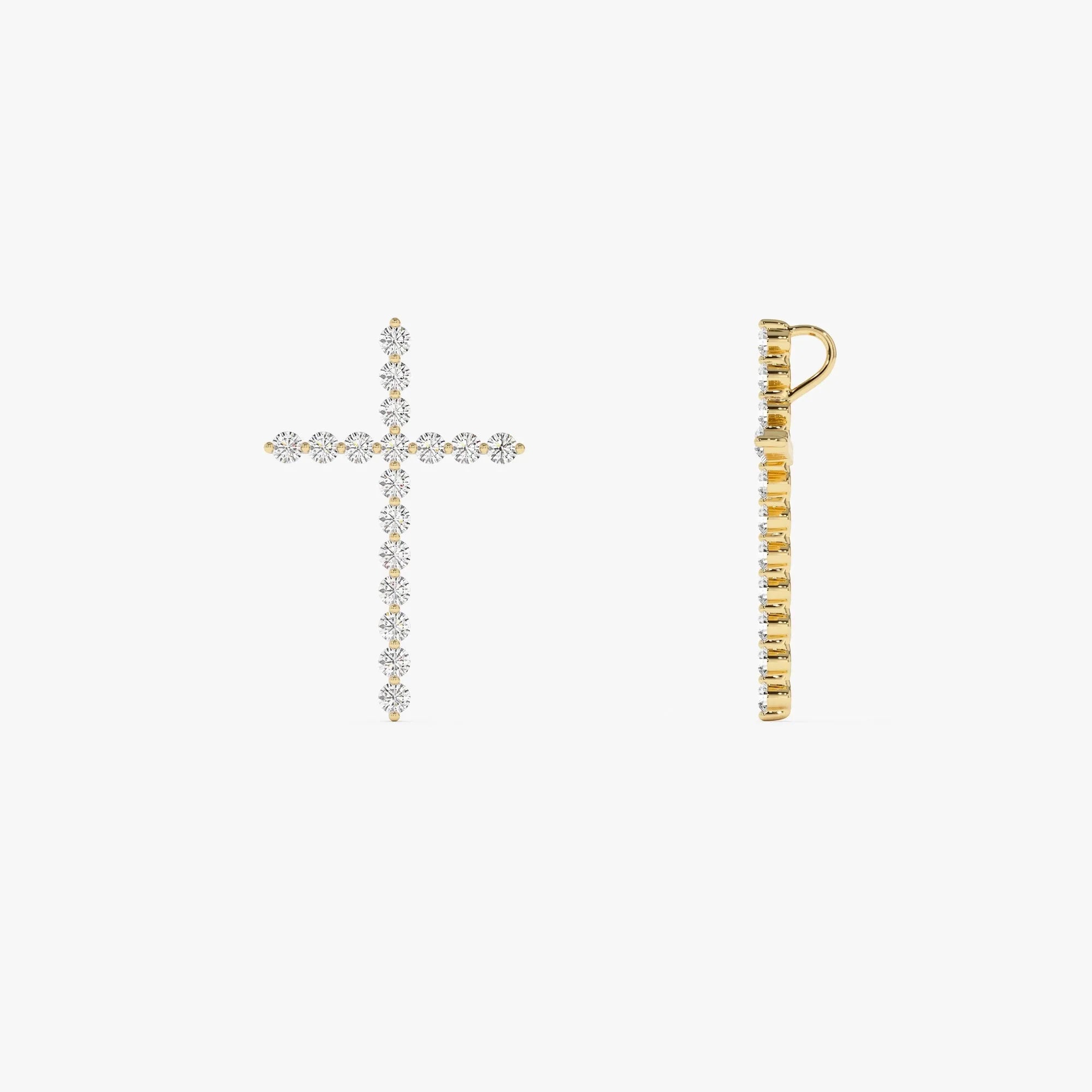 14K Solid Gold 0.29 CTW Round Diamond Single Shared Prong Cross Necklace