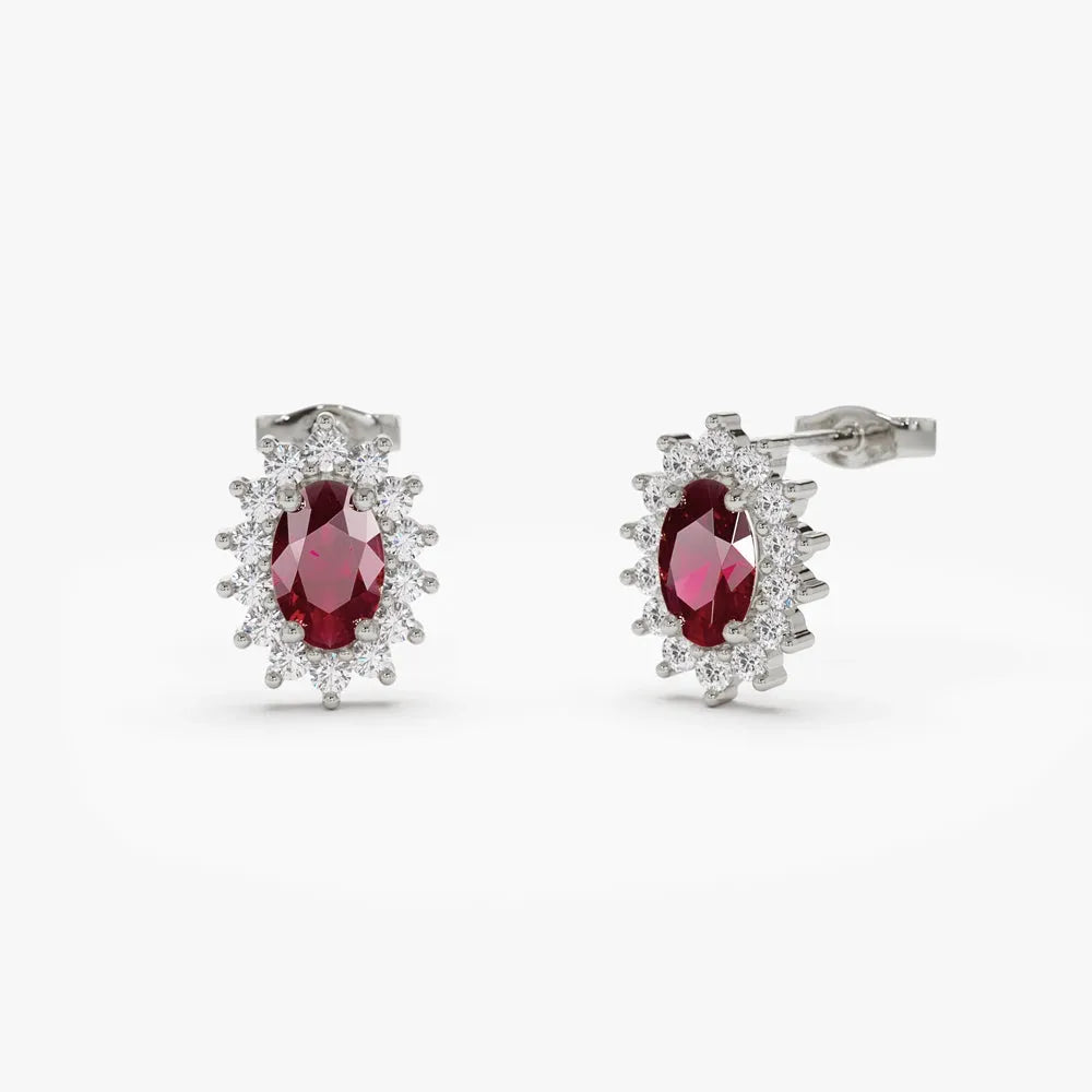 14k Gold Ruby and Diamond Oval Cut Stud Earrings 0.78 ctw
