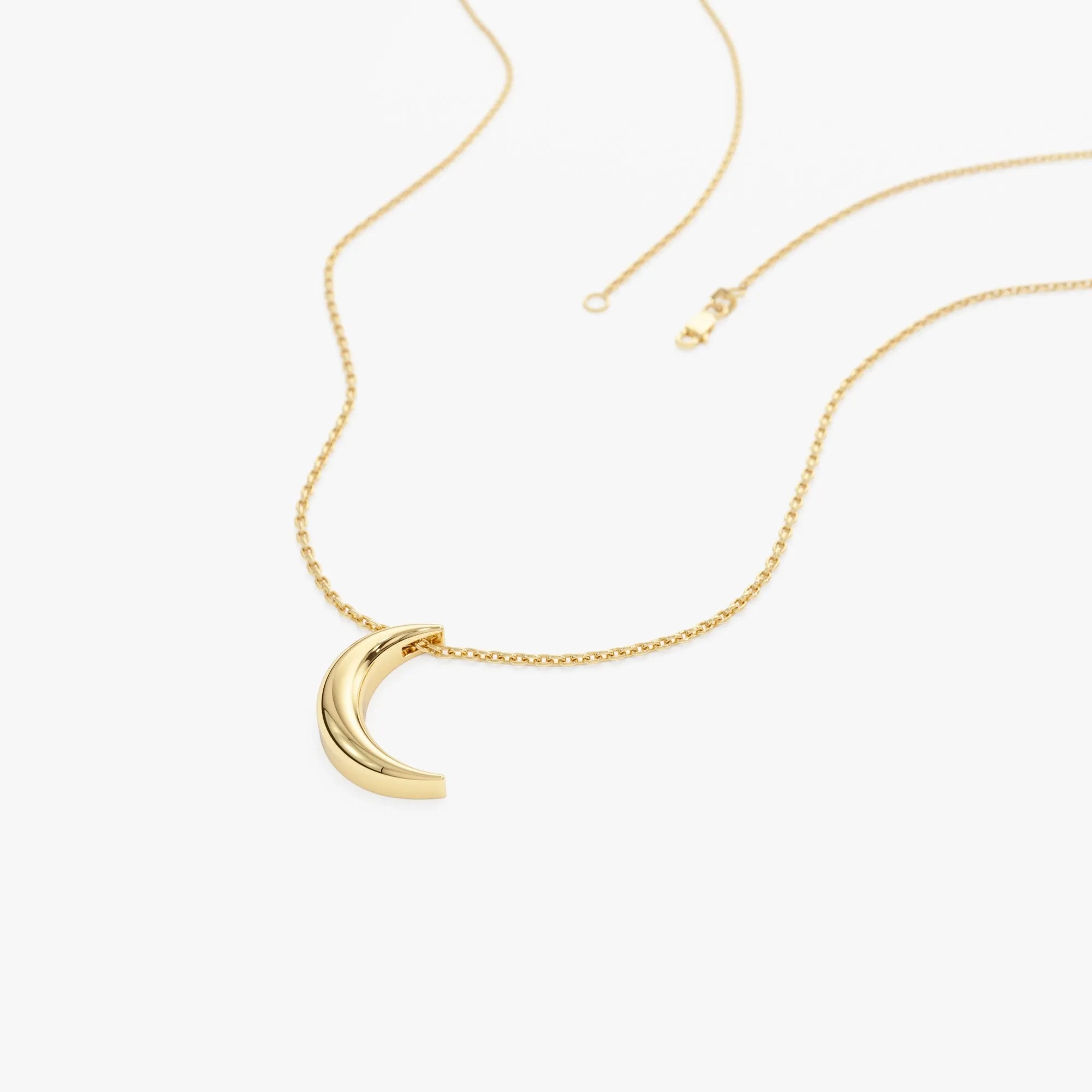 14k Solid Gold Half Moon Crescent Charm Pendant Necklace