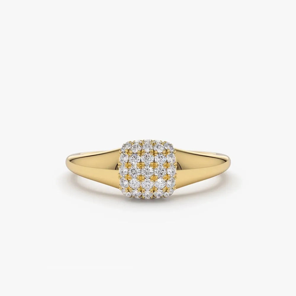 14k Gold Round Diamond Micro Pave Pinky Ring 0.31 CTW