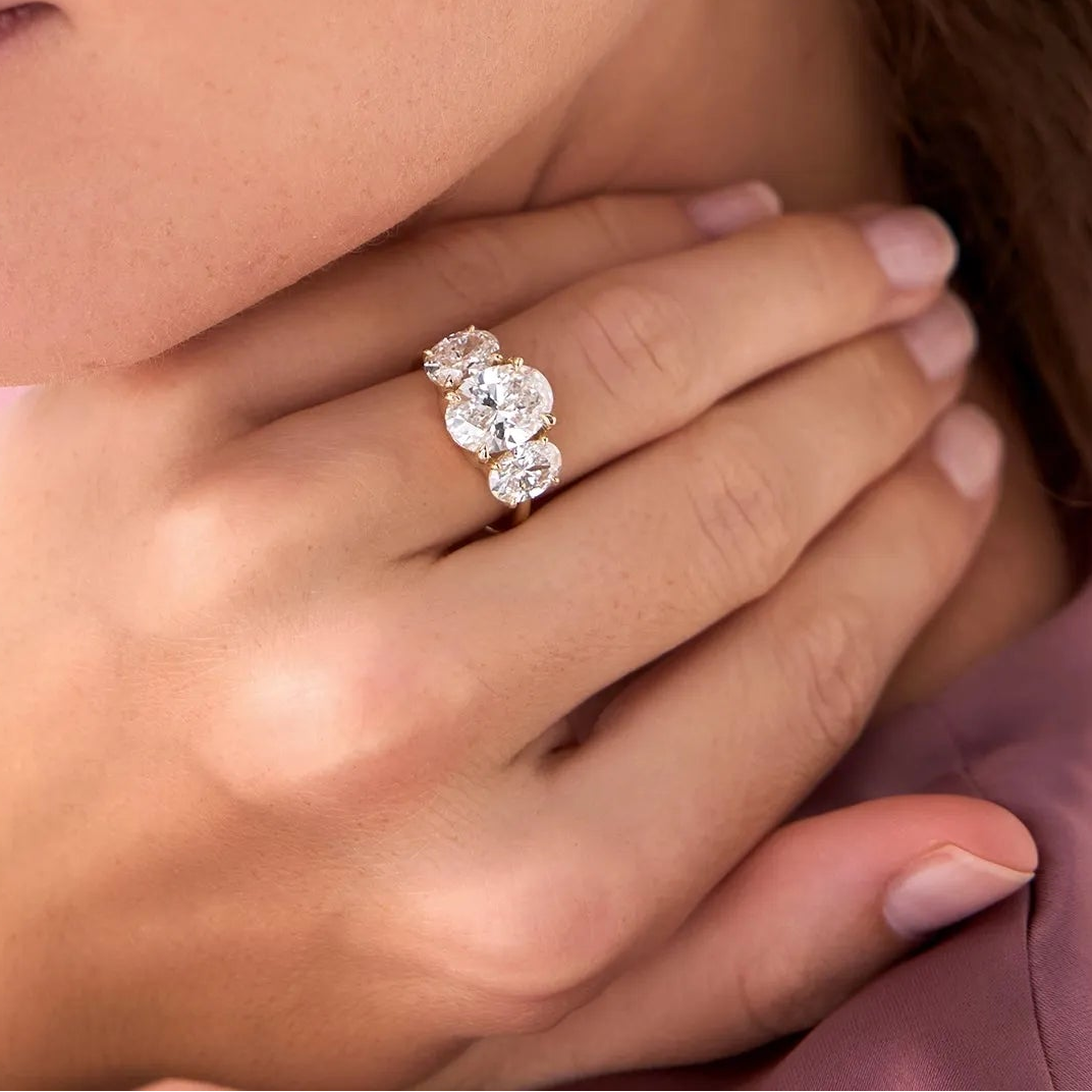14k Gold 5.15 ctw Lab Grown Diamond Oval Three-Stone Engagement Ring