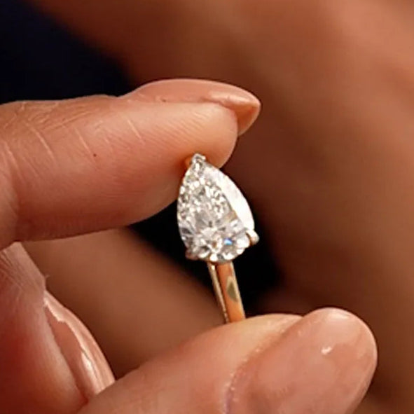 14k Gold 1 Carat Pear Lab Grown Diamond East-West Set Ring Daria