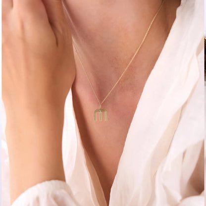 14k Solid Gold Triple Line Initial Pendant Necklace