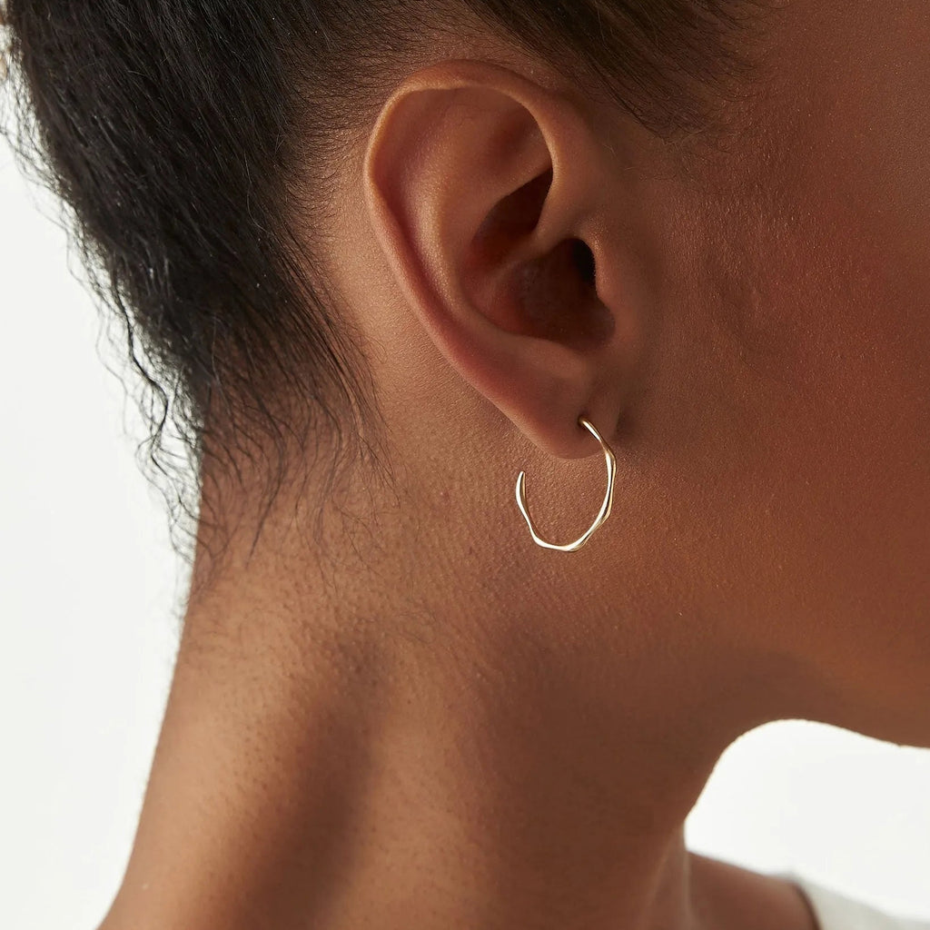 14k Solid Gold Large Wave Hoop Earrings 20.2mm Width 19.2mm Inner Diameter