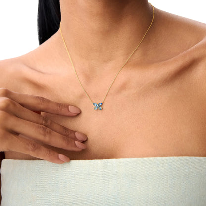 14k Solid Gold London Blue Topaz Pear and Marquise Butterfly Necklace 1.21 Carat