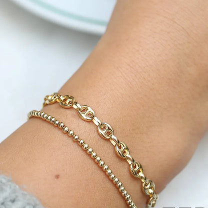 14k Gold Thick Puffed Mariner Link Bracelet with Lobster Claw Clasp