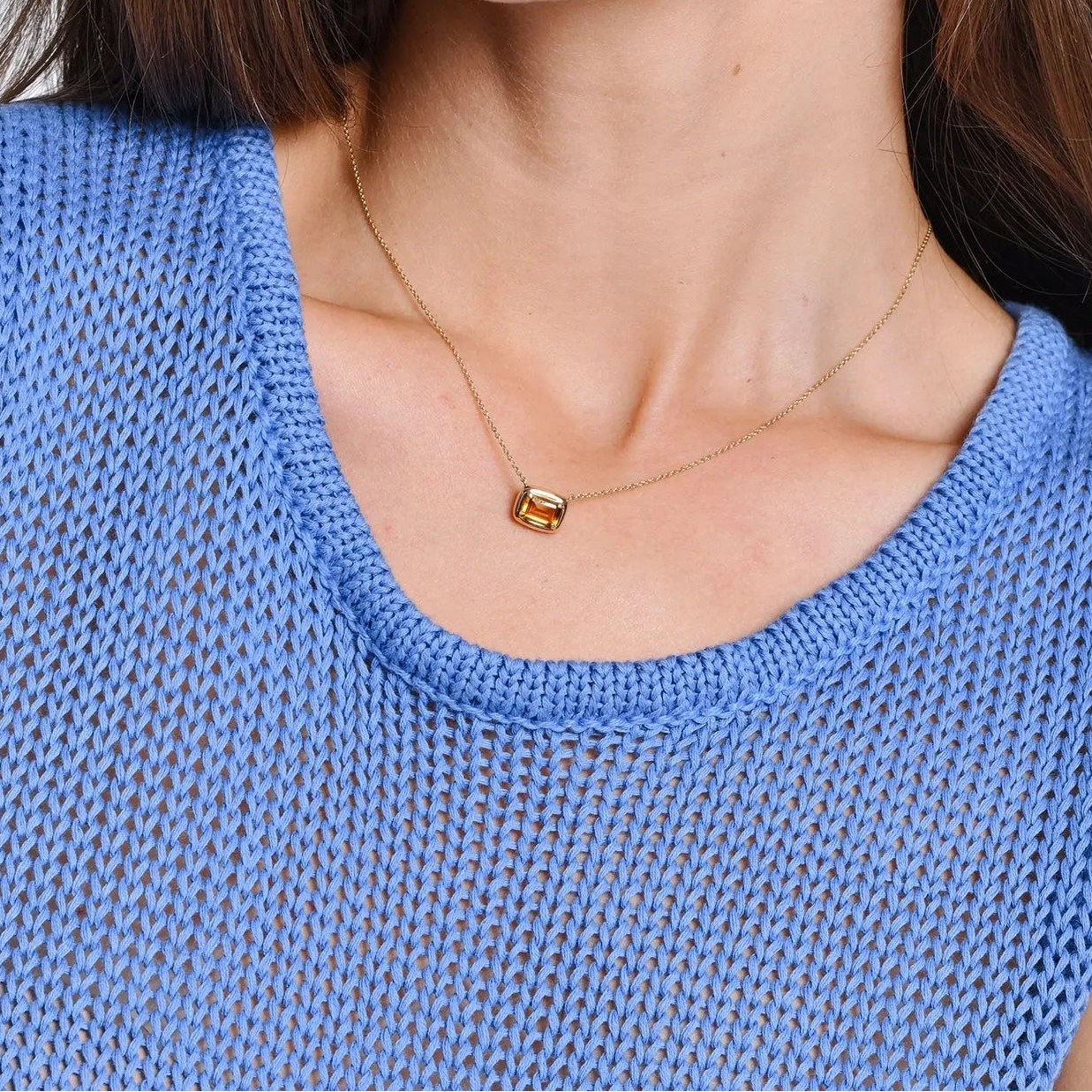 14k Solid Gold Citrine Oval Necklace 0.75 Carat Prong Setting