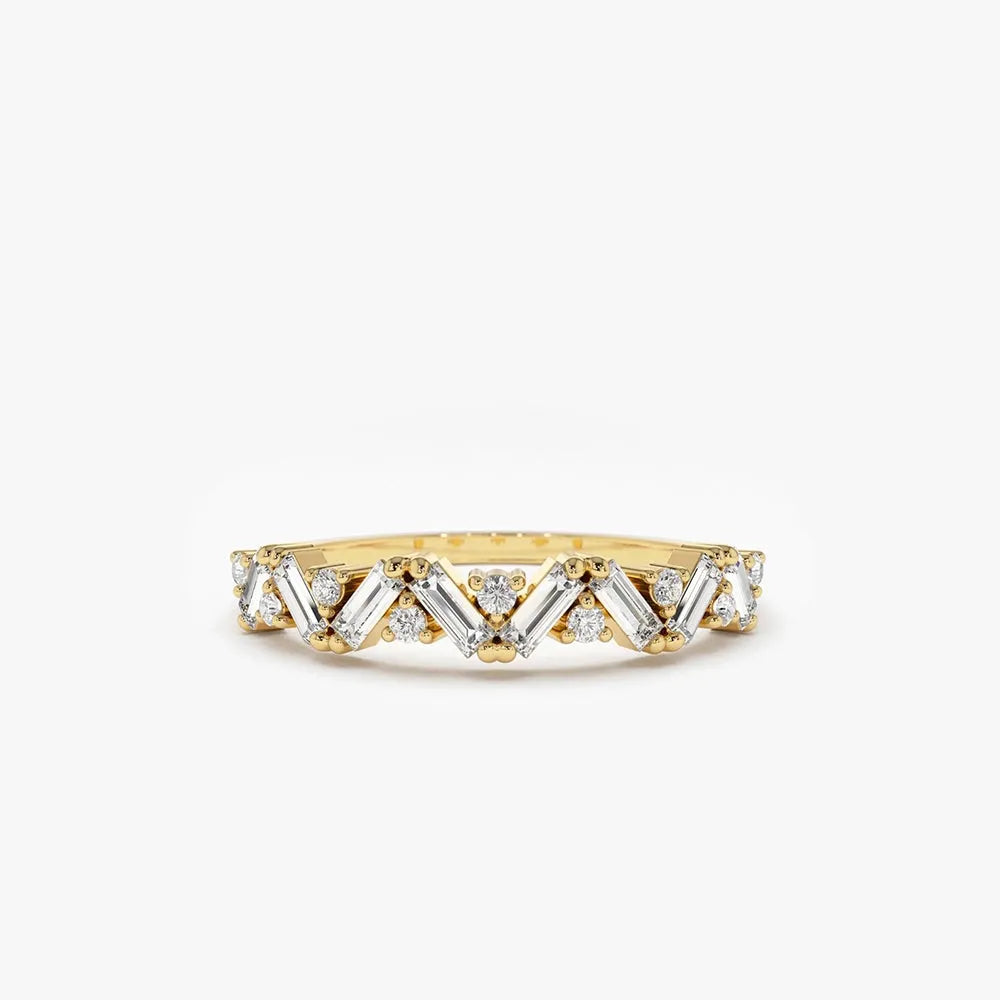 14K Gold 0.35 Carat Baguette and Round Diamond Slanted Prong Set Ring