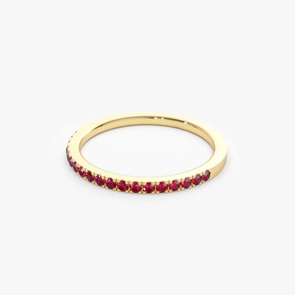 14k Gold Ruby Round Cut Half Eternity Pave Ring 0.30 ctw