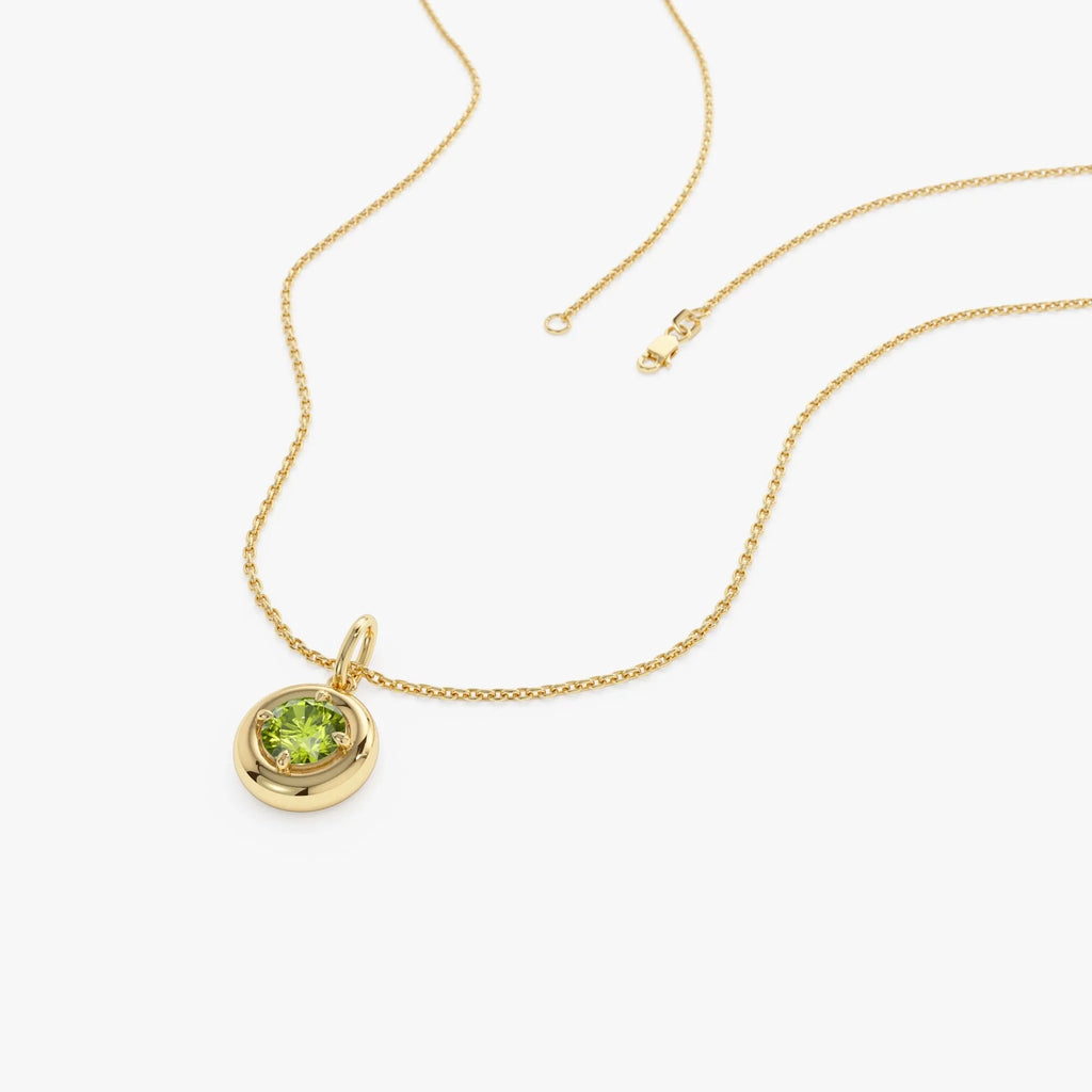 14k Solid Gold Round Peridot Charm Necklace 0.50 Carat Prong Setting