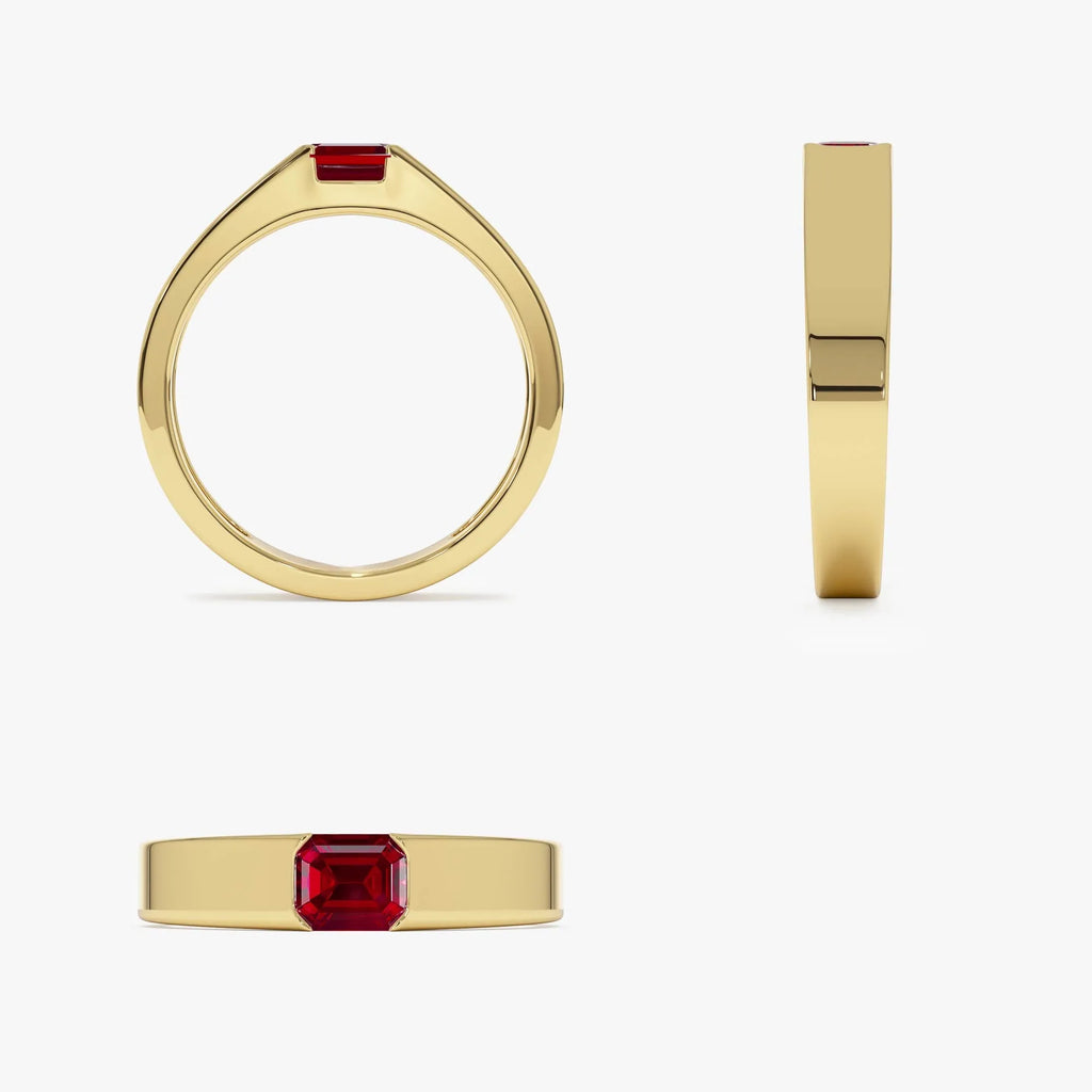 14k Gold Ruby Emerald Cut Octagon Solitaire Ring 0.56 ctw
