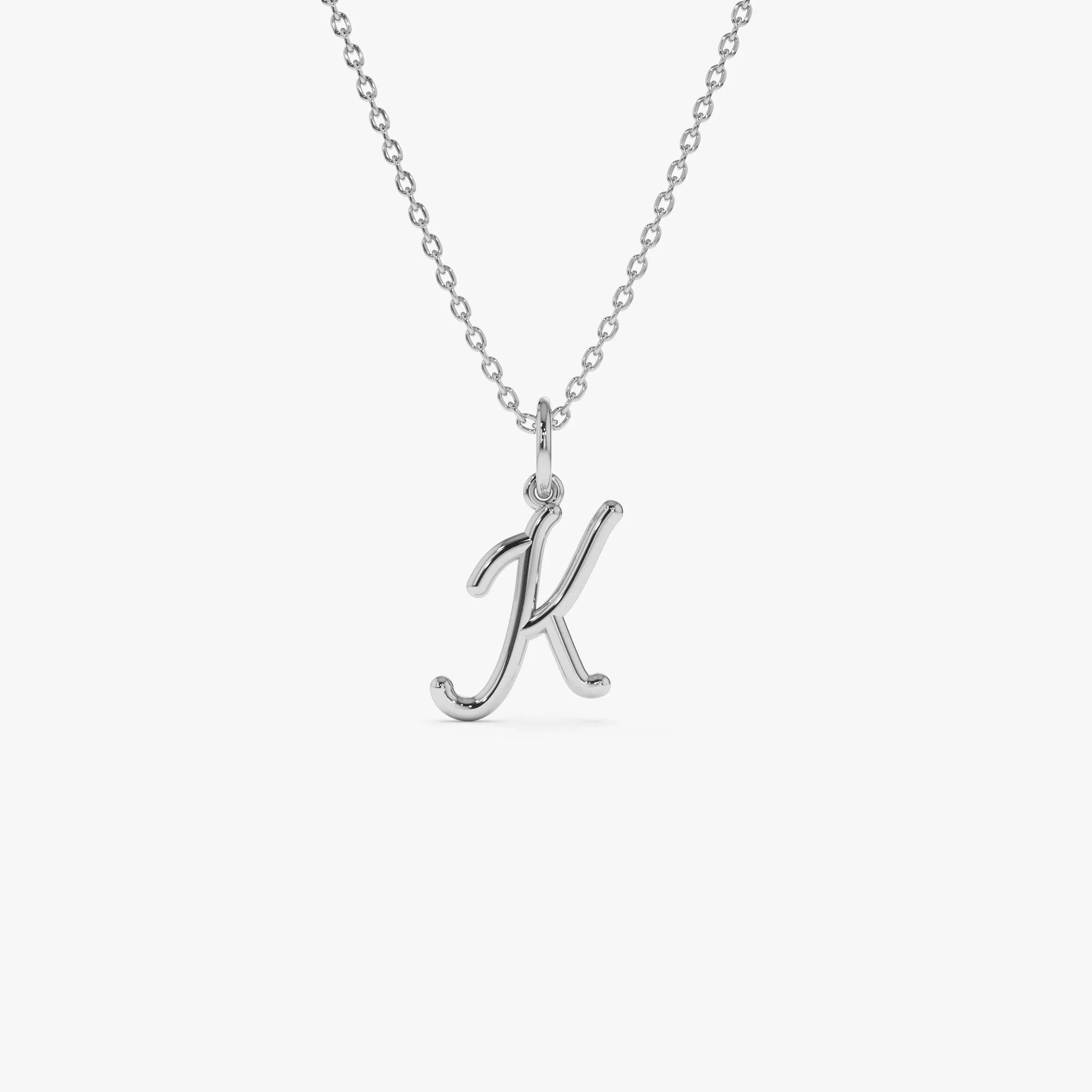 14k Solid Gold Script Initial Letter Pendant Necklace Personalized
