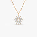 14K Solid Gold Baguette and Round Diamond Star Pendant Necklace Prong Setting 0.30ctw