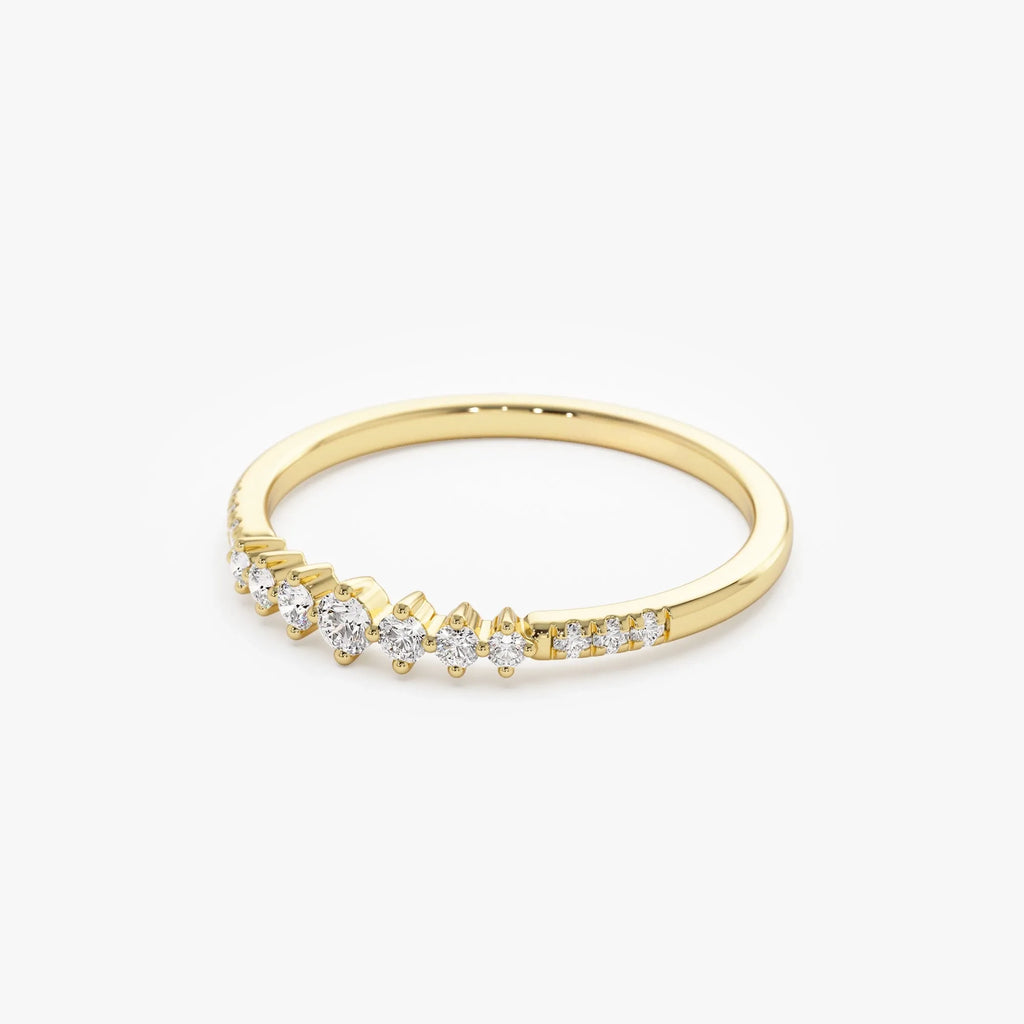 14K Solid Gold Round Diamond 0.18 Carat Graduating Wedding Ring