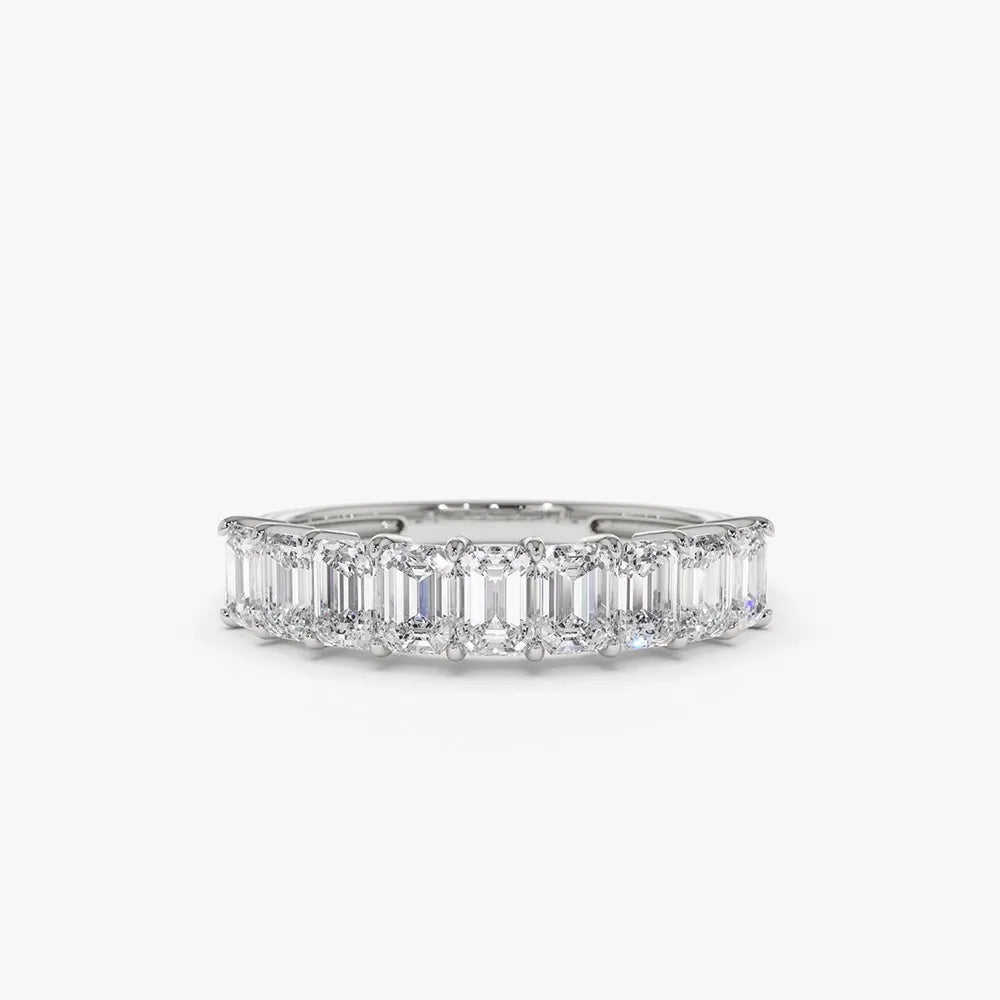14k Gold 1.01 CTW Emerald Cut Diamond Prong Set Wedding Band