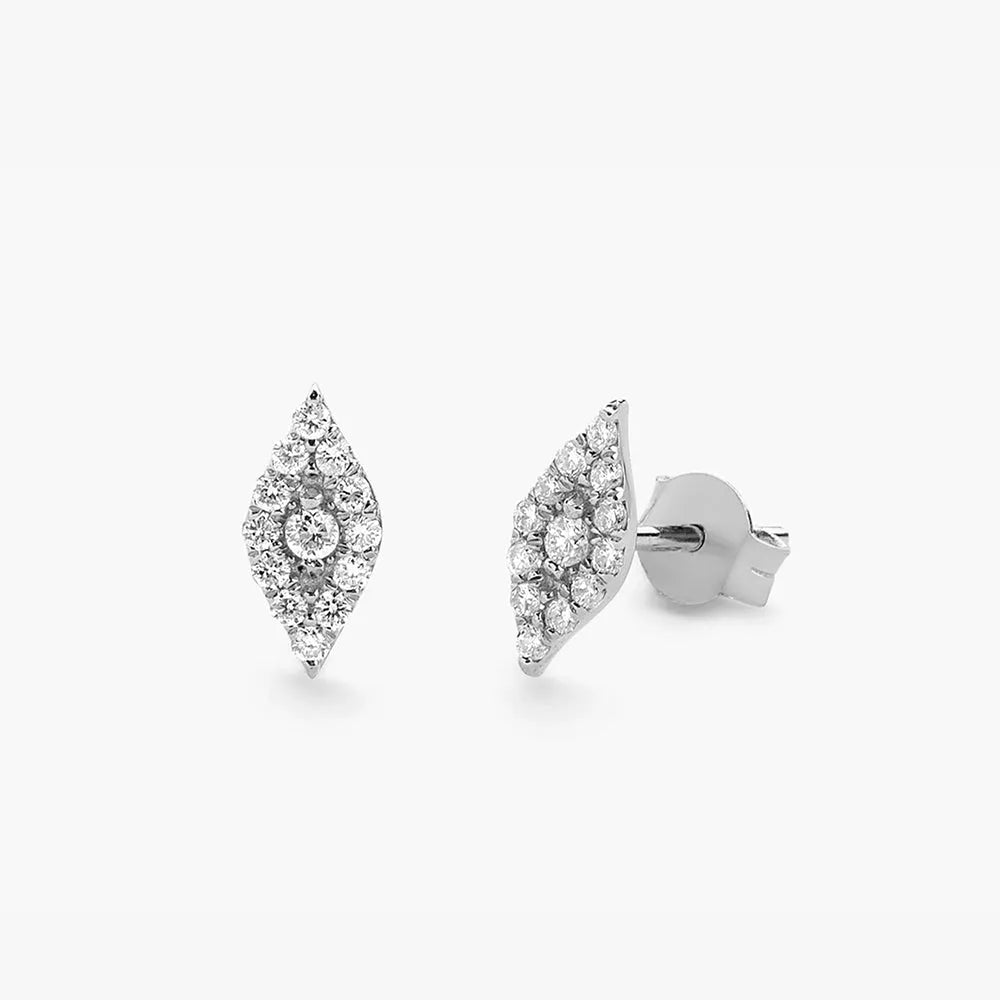14k Gold Diamond Round Cut Evil Eye Stud Earrings Micro Pave 0.25 ctw