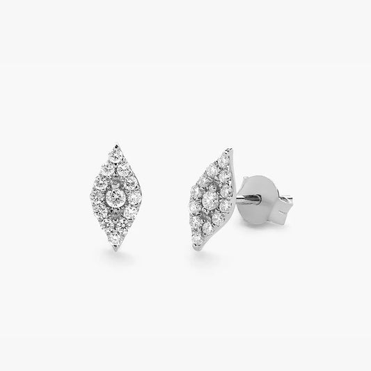 14k Gold Diamond Round Cut Evil Eye Stud Earrings Micro Pave 0.25 ctw