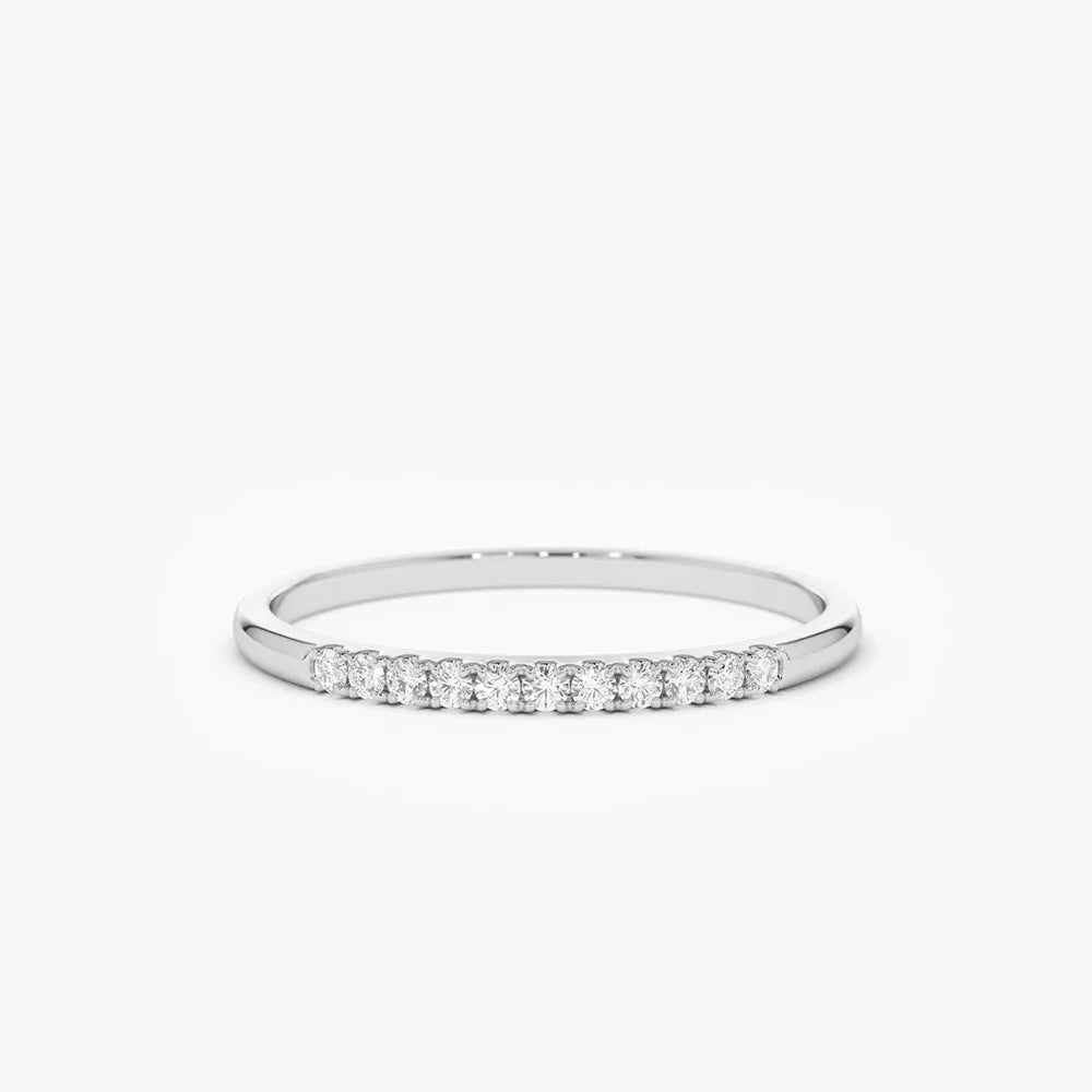 14K Gold Round Diamond 0.10ctw 11 Stone Half Eternity Micro Pave Stackable Wedding Band