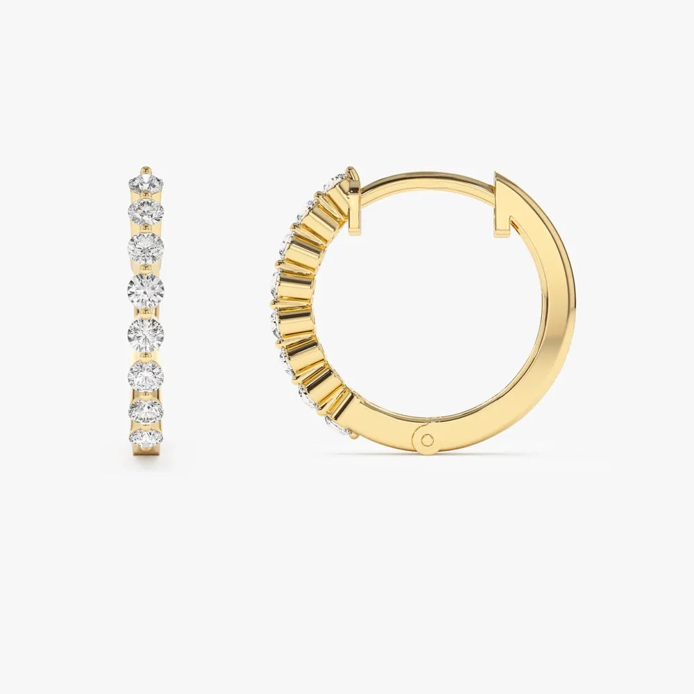 14k Gold Diamond Round Cut Shared Prong Hoop Earrings 0.46 ctw