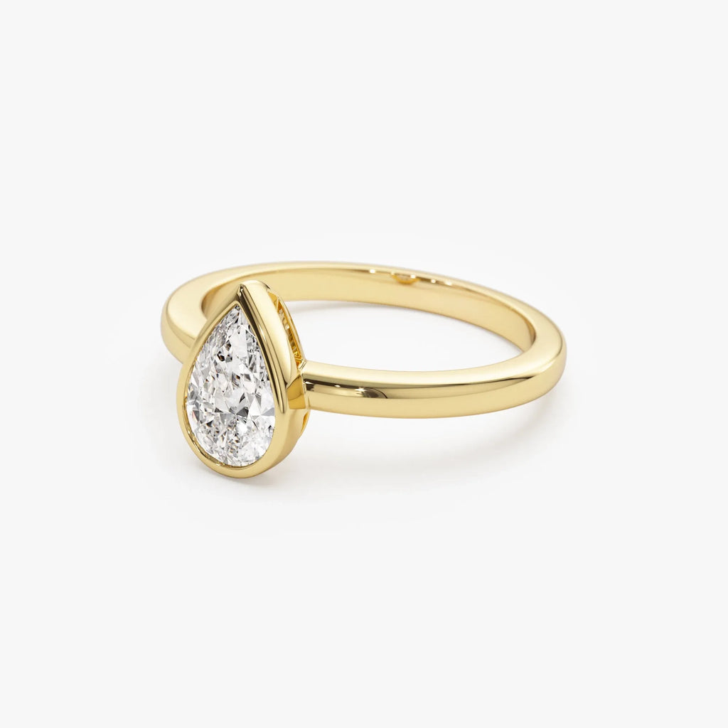 14k Gold Lab Grown Diamond Pear Shaped Bezel Setting Engagement Ring Arianna 0.75 to 1.50 ctw