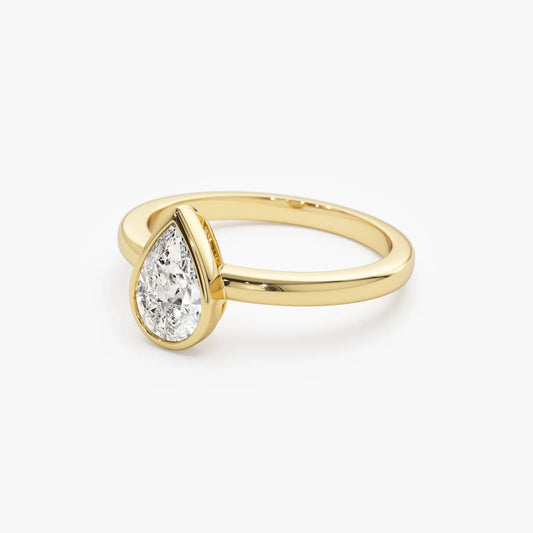 14k Gold Lab Grown Diamond Pear Shaped Bezel Setting Engagement Ring Arianna 0.75 to 1.50 ctw
