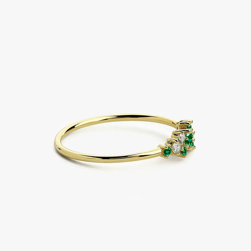 14K Gold Round Emerald and Diamond Cluster Ring 0.35 CTW Prong Setting Handcrafted