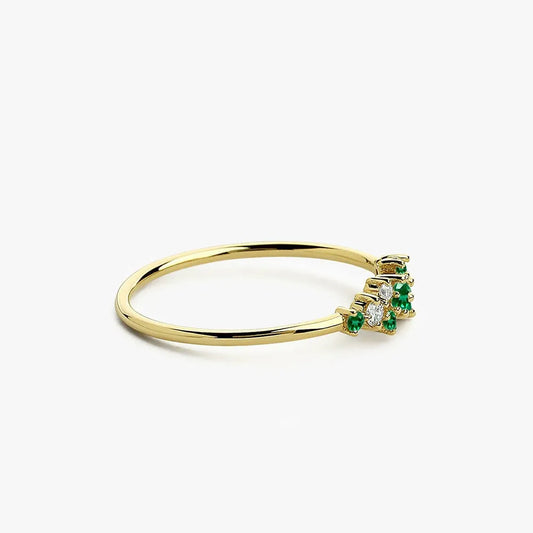 14K Gold Round Emerald and Diamond Cluster Ring 0.35 CTW Prong Setting Handcrafted